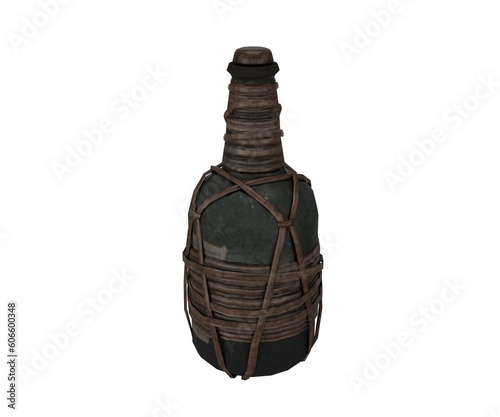 3d rendering old pirate rum bottle