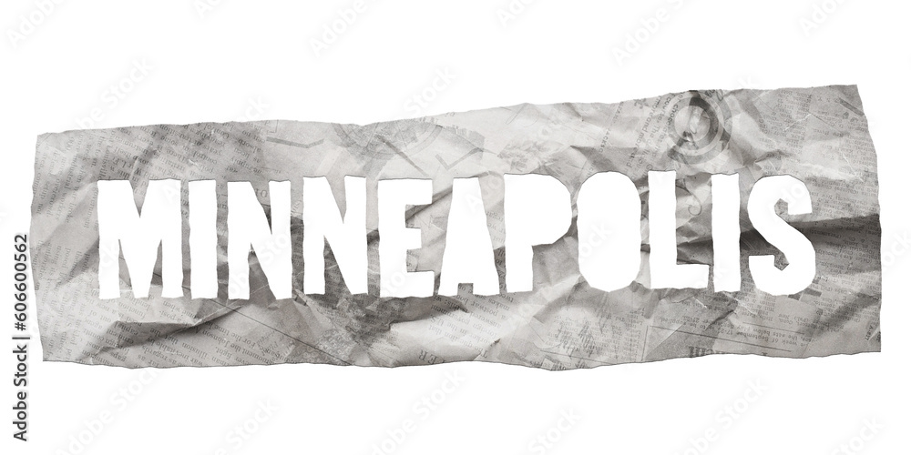 Φωτογραφία Minneapolis city name cut out of crumpled newspaper in retro stencil style isola