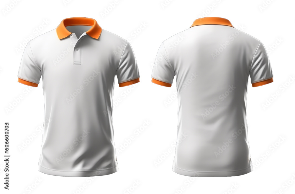 plain white polo shirt mockup design with an orange collar front and