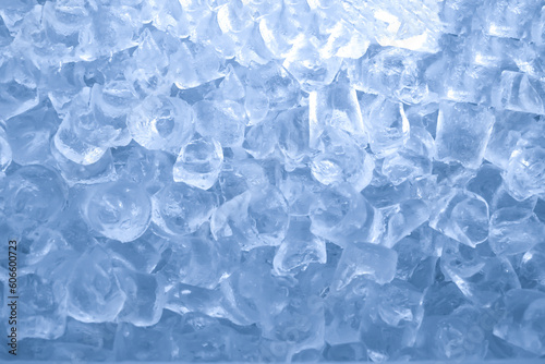 Close up ice cubes in bucket top view use for food and beverage background	