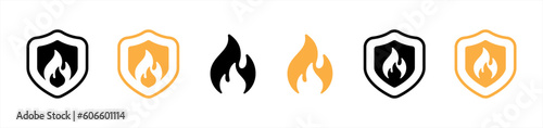 Fire protection icon in flat style. Shield fireproof, Shield protector, secure, protect, scutum, safeguard simple black style symbol sign for apps and website, vector illustration.