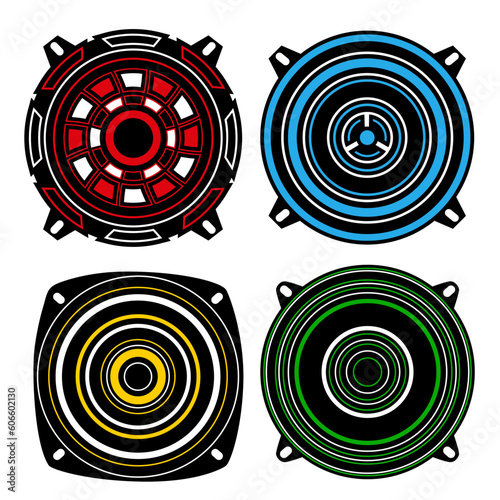 Set subwoofer icon symbol. Car speaker design. Sound system amplifier vector illustration