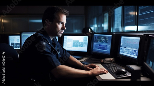 police working on computer