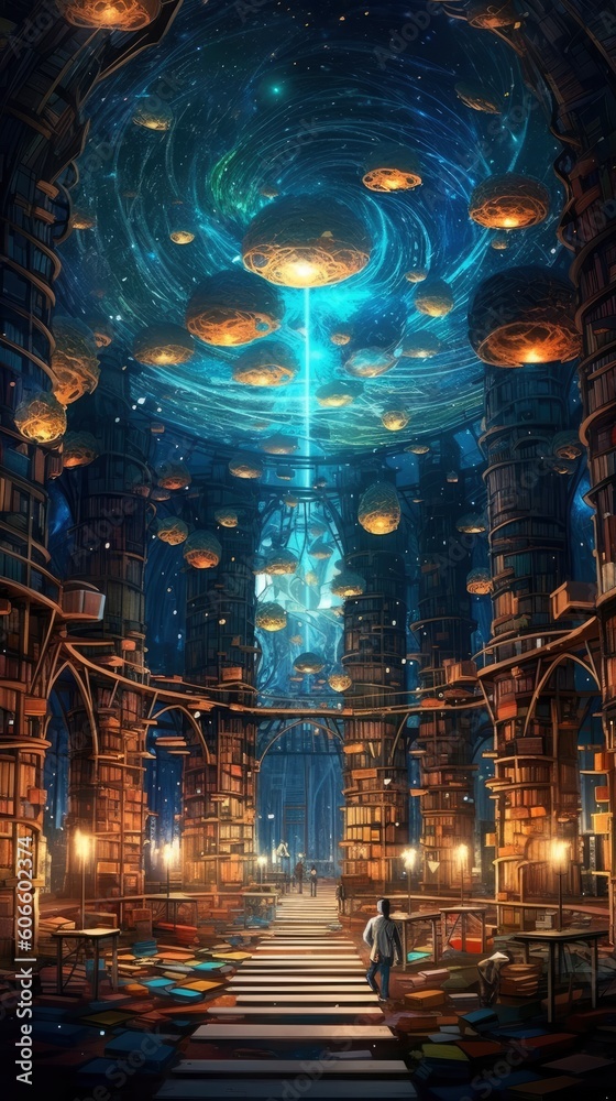 a library set in a sky Generative Ai a library set in a sky Generative Ai