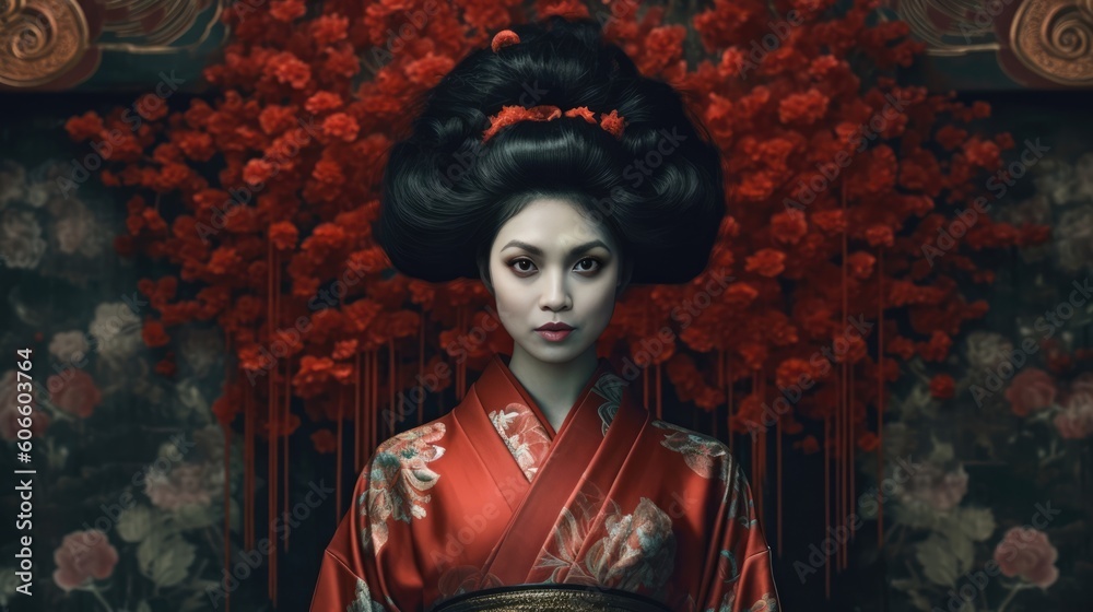 Beautiful Asian woman in a traditional kimono - made with Generative AI tools Beautiful Asian woman in a traditional kimono - made with Generative AI tools