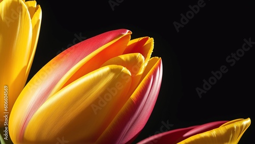 A Scene Of A Brilliantly Colorful Tulip Flower With A Black Background