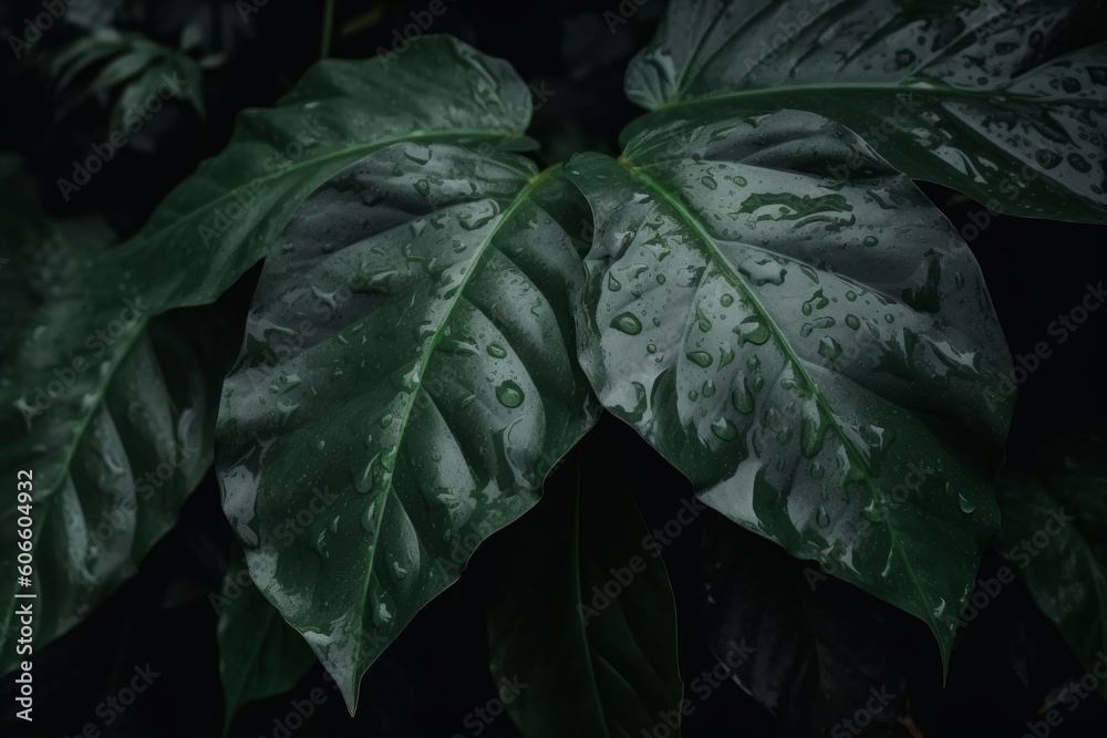 Tropical green foliage leaf on dark background, Generative ai Tropical green foliage leaf on dark background, Generative ai