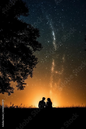 Couple sitting and kissing under the stars, beautiful, AI generative © SANGHYUN