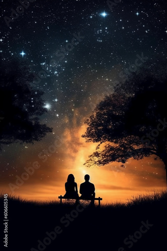 Couple sitting and kissing under the stars, beautiful, AI generative © SANGHYUN