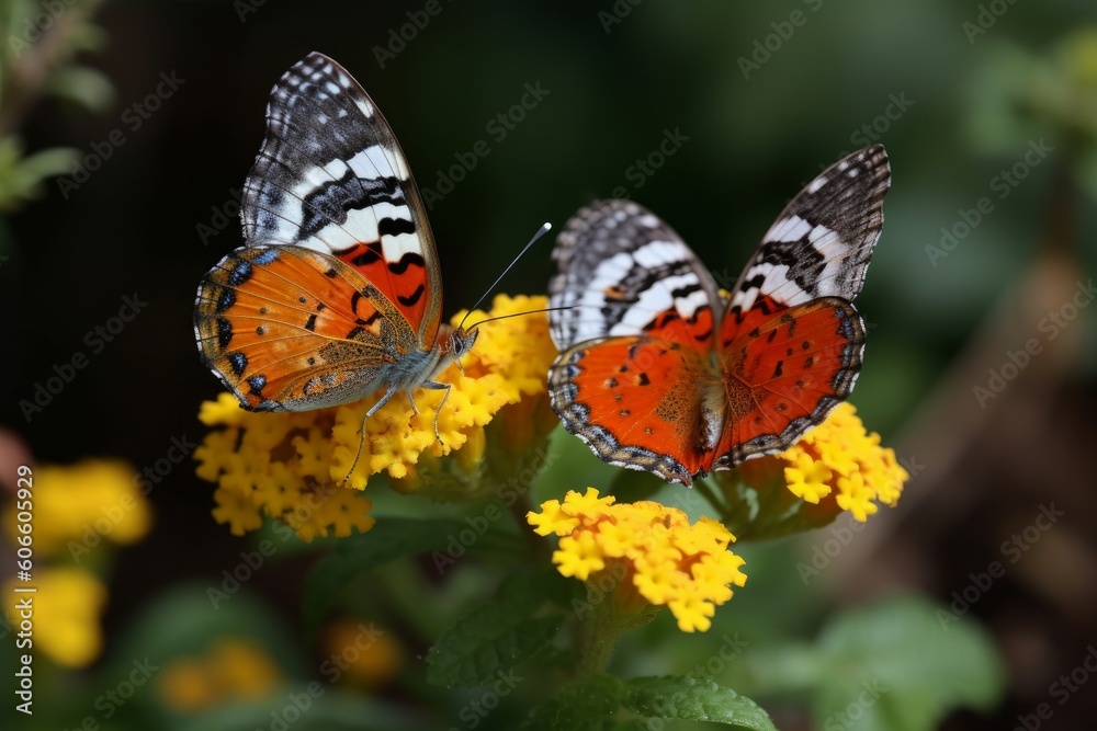 Two butterflies on flowers, Generative ai Two butterflies on flowers, Generative ai