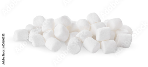 Pile of sweet puffy marshmallows isolated on white