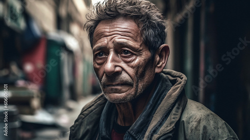スラム街に住む浮浪者・ホームレス・物乞いの高齢者男性