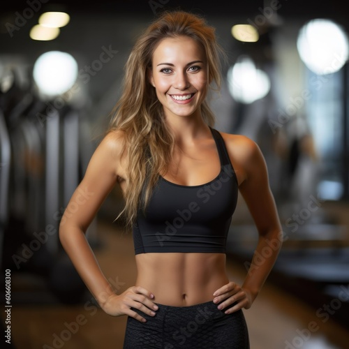 Beautiful young woman in s sports outfit in a gym - made with Generative AI tools