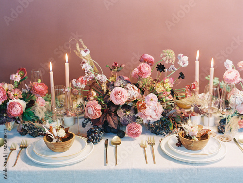 wedding table setting with flowers