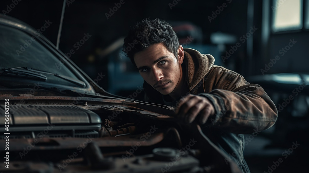 Obraz premium 自動車整備士の白人男性（Generative AI） 