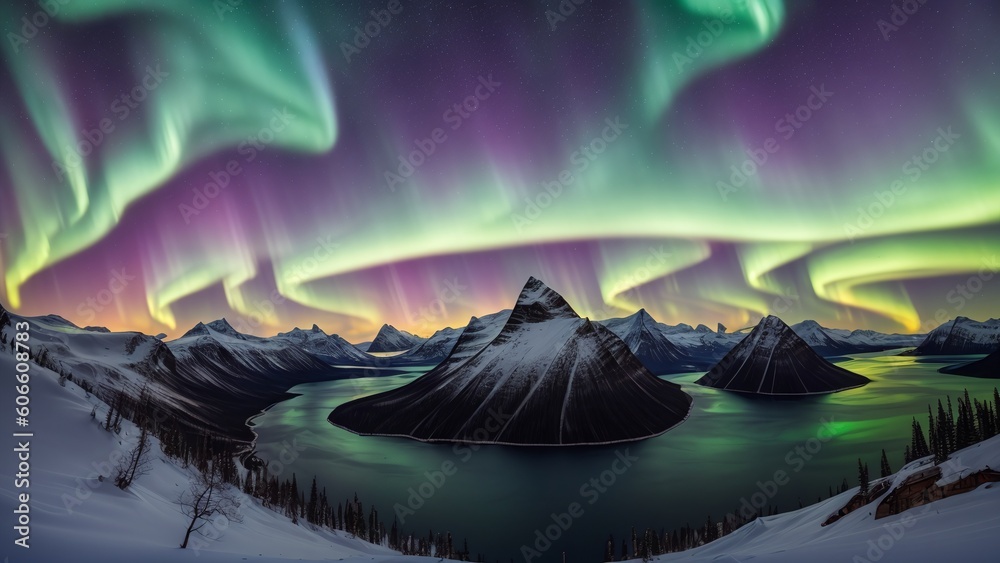 A Depiction Of A Dreamily Ethereal Scene Of The Aurora Bore