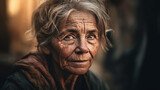 スラム街に住む浮浪者・ホームレス・物乞いの高齢者女性（Generative AI）
