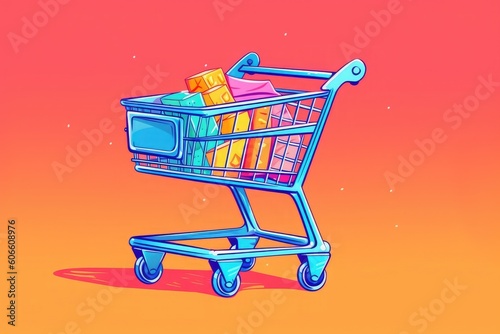 National Cart Day. a shopping cart filled with lots of food, concept art, 2d matte illustration. Generative ai