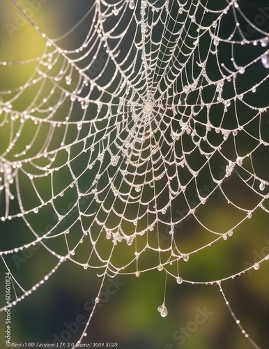 spider web with dew drops, Rainy, AI image