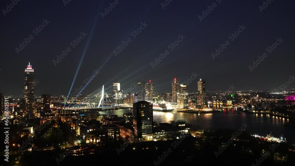 Night Panorama of Rotterdam, Netherlands. Rotterdam, The Netherlands - Aprill, 2023: City Scape, Night Panorama of Rotterdam, Netherlands. Rotterdam, The Netherlands - Aprill, 2023: City Scape,