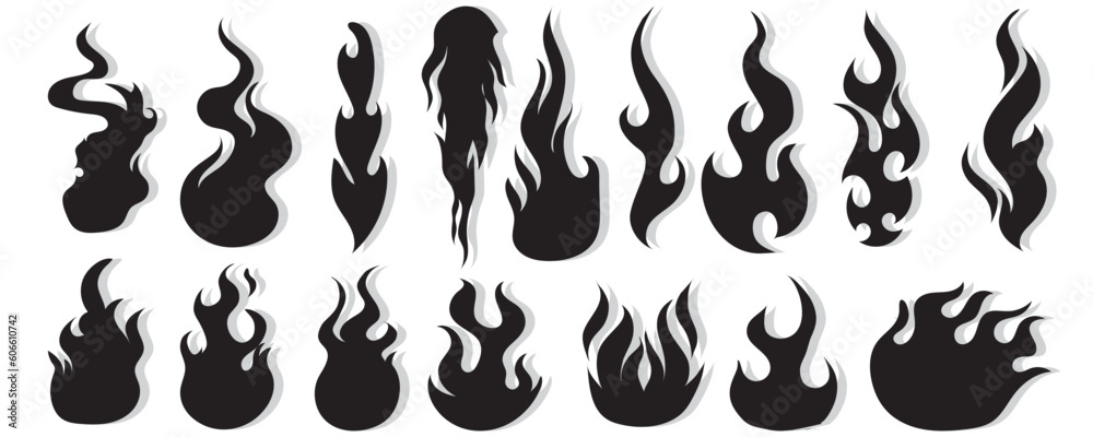 Obraz na plátně Fire flames, set vector icons