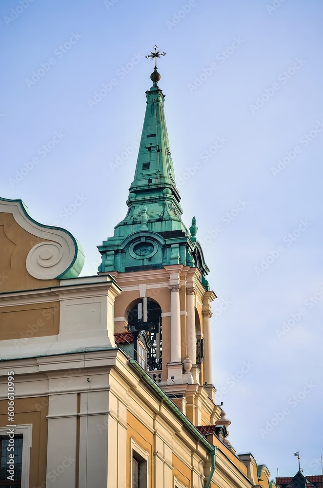 Baroque church in Torun, Poland. Church tower in old town Torun, listed by UNESCO organisation.