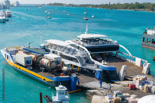 Nassau, Bahamas - March 09, 2016: ferry cargo ship in the port of nassau