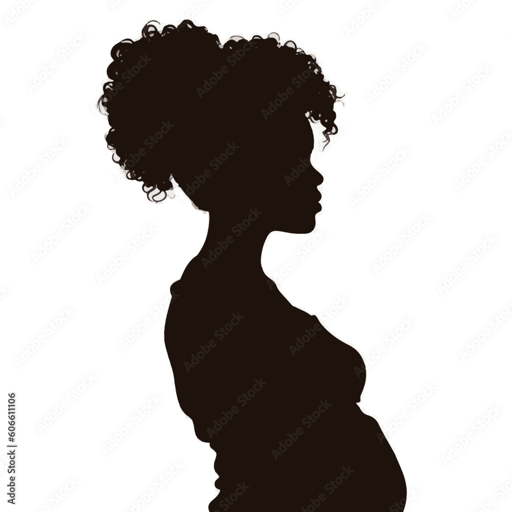silhouettes of pregnant afro woman silhouette. Side profile. Vector illustration, white background	