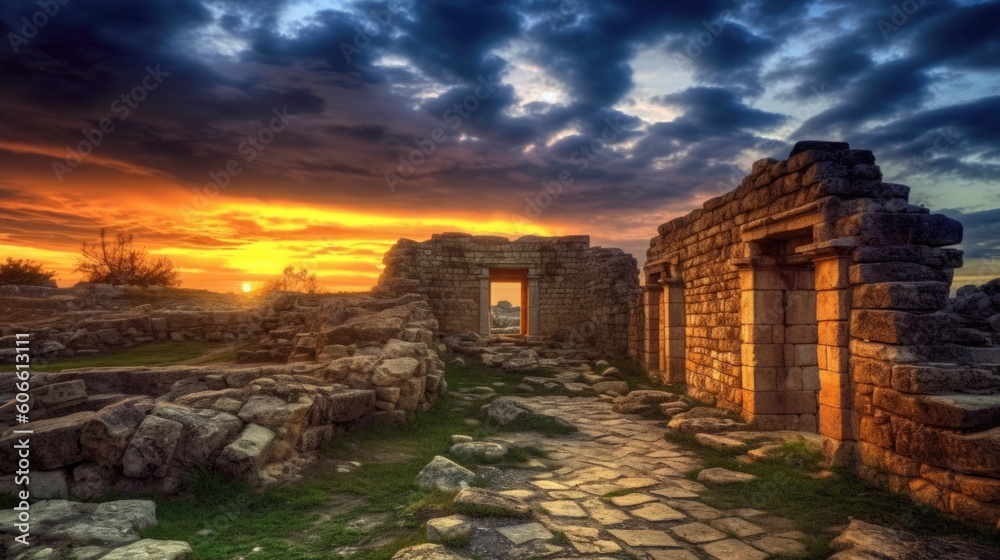 Fototapeta premium beautiful twilight sky above an ancient ruins generative ai