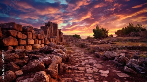 beautiful twilight sky above an ancient ruins generative ai