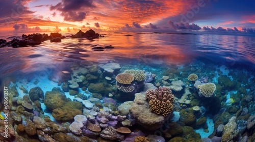 beautiful twilight sky above a coral reef generative ai © ThisDesign