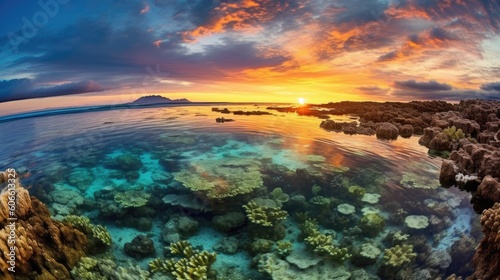 beautiful twilight sky above a coral reef generative ai