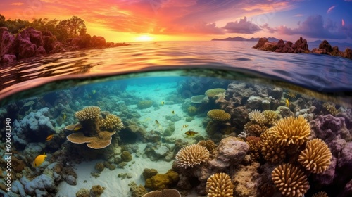beautiful twilight sky above a coral reef generative ai © ThisDesign