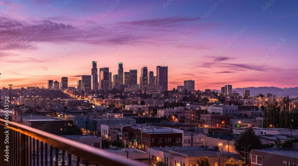 Fototapeta premium beautiful twilight sky above a modern city skyline generative ai