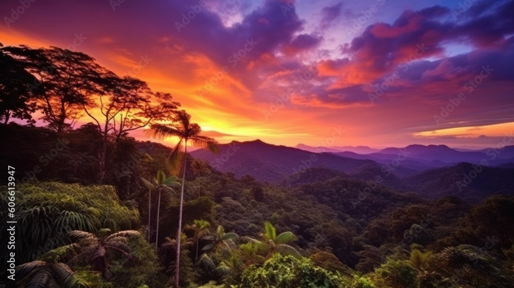 beautiful twilight sky above a rainforest generative ai