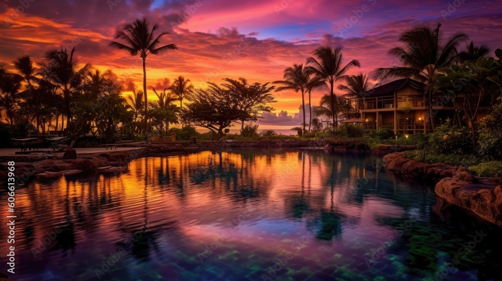 beautiful twilight sky above a tropical paradise generative ai
