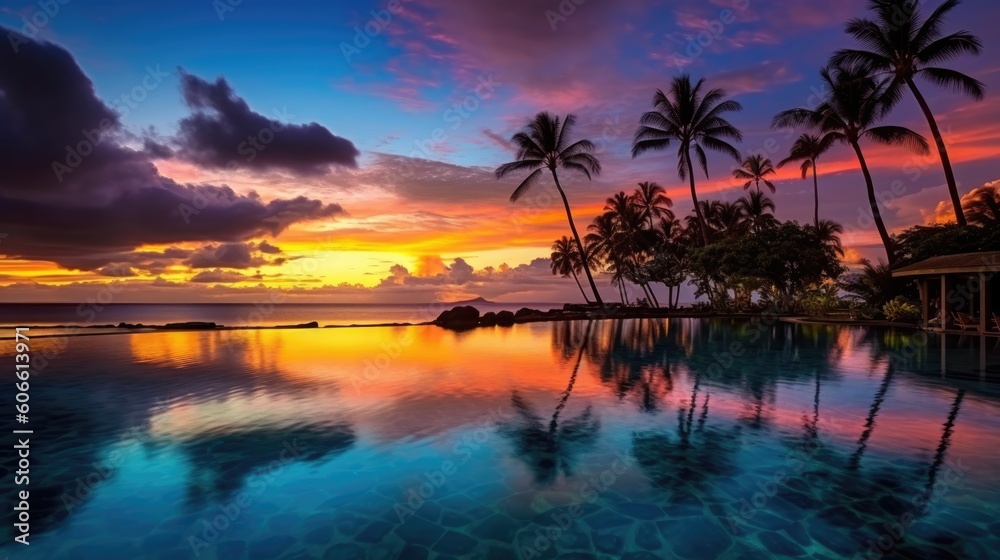 beautiful twilight sky above a tropical paradise generative ai