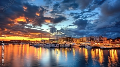 beautiful twilight sky above a port city generative ai