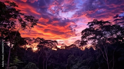 beautiful twilight sky above a rainforest generative ai