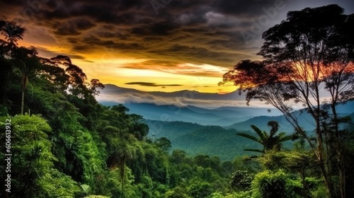 beautiful twilight sky above a rainforest generative ai © ThisDesign