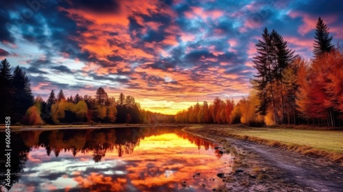 beautiful twilight sky in an autumn scenery generative ai