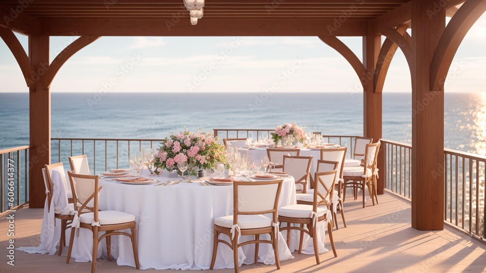 An Artful Depiction Of A Fascinatingly Diverse Wedding Setting On A Deck