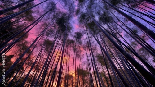 beautiful twilight sky in a bamboo forest generative ai