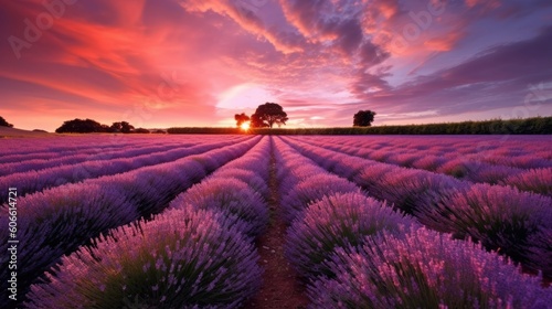 beautiful twilight sky in a lavender field generative ai © ThisDesign