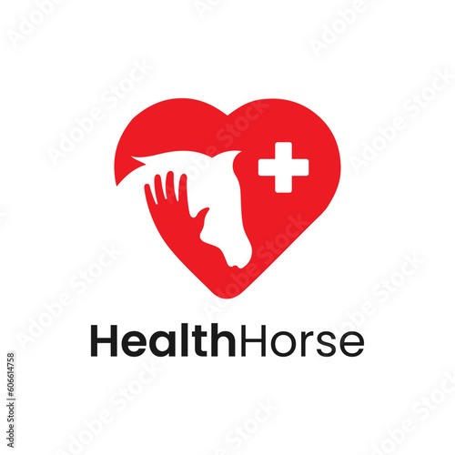 Modern logo combination of love, health cross and horse. It is suitable for use as a horse health service logo.