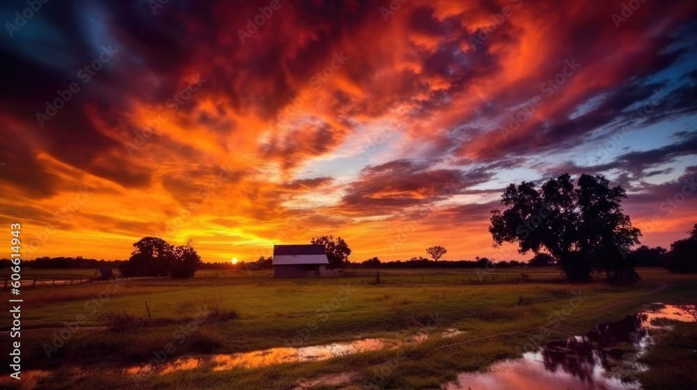 beautiful twilight sky in a rural countryside generative ai