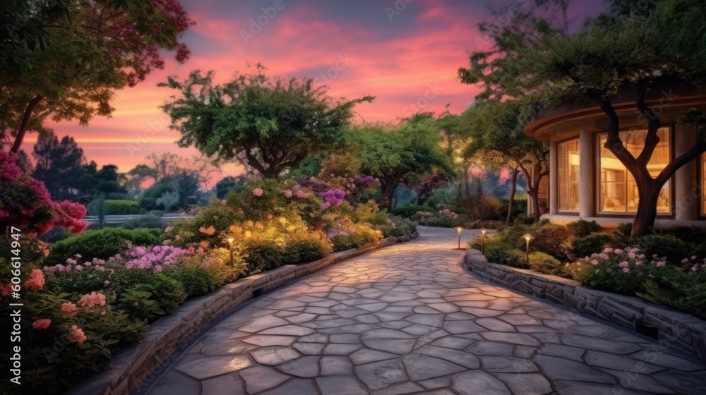 beautiful twilight sky in a serene garden generative ai