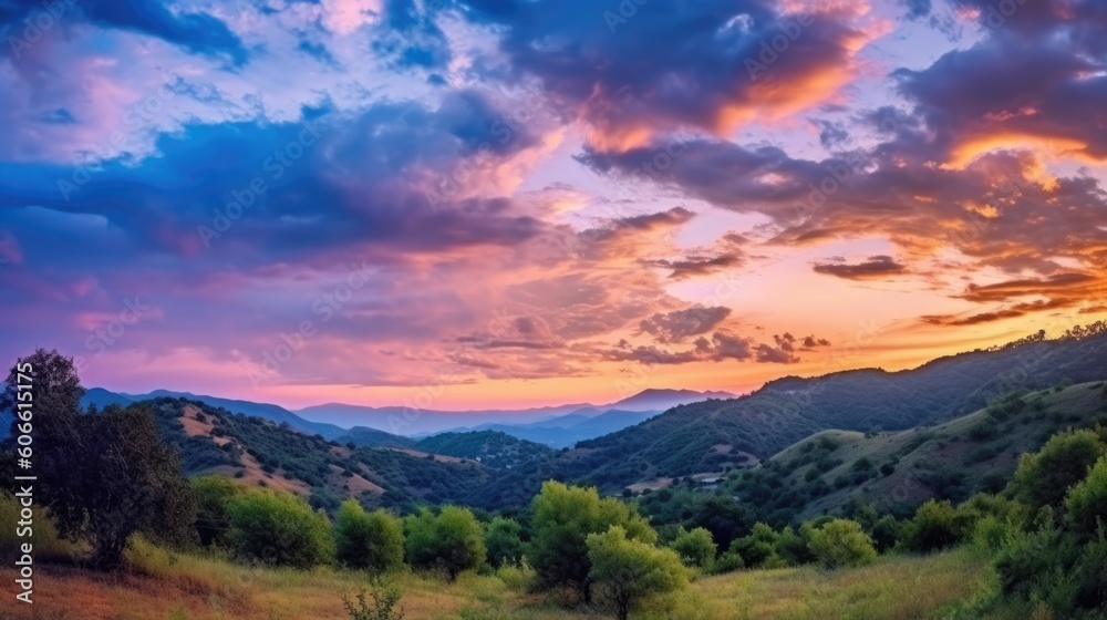 beautiful twilight sky in a valley, generative ai