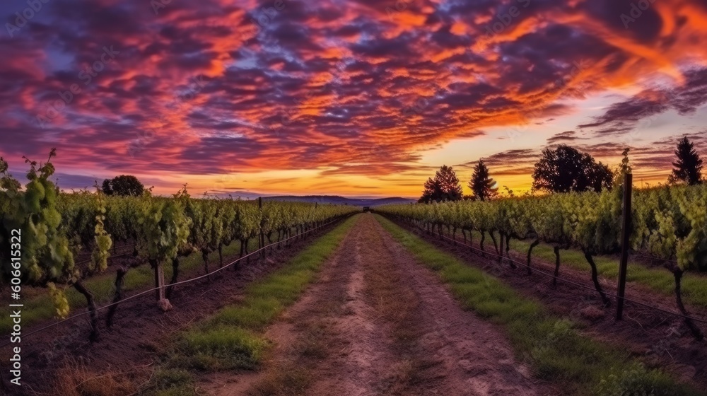 Fototapeta premium beautiful twilight sky in a vineyard generative ai