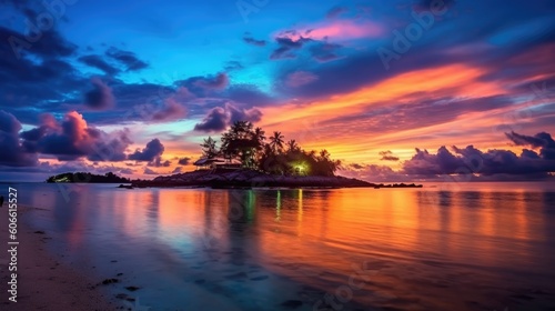 beautiful twilight sky over an island generative ai © ThisDesign